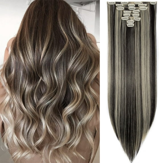 SEGO Clip in Hair Extensions Straight Full Head Real Hair 8 Hair Pieces 18 Clips For Women Hollywood Hair Accessory Blonde/Golden/Red/Purple/Pink/Blue/Black