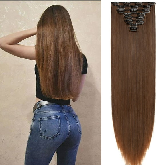 SEGO Clip in Hair Extensions Straight Full Head Real Hair 8 Hair Pieces 18 Clips For Women Hollywood Hair Accessory Blonde/Golden/Red/Purple/Pink/Blue/Black