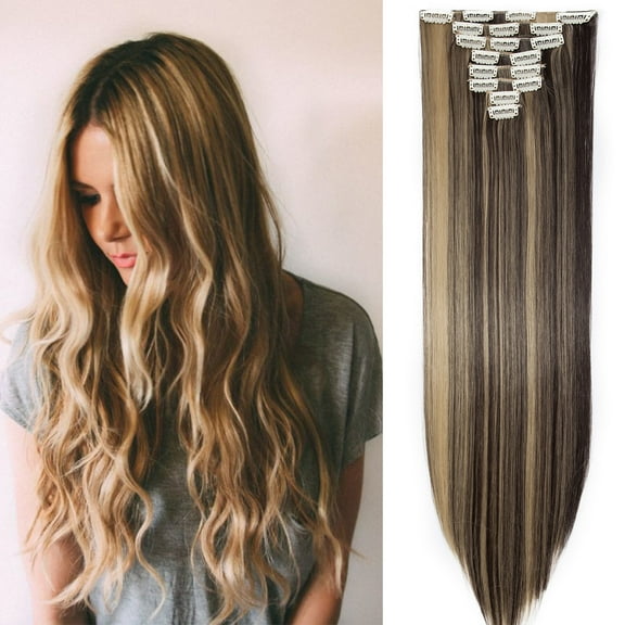 SEGO Clip in Hair Extensions Straight Full Head Real Hair 8 Hair Pieces 18 Clips For Women Hollywood Hair Accessory Blonde/Golden/Red/Purple/Pink/Blue/Black