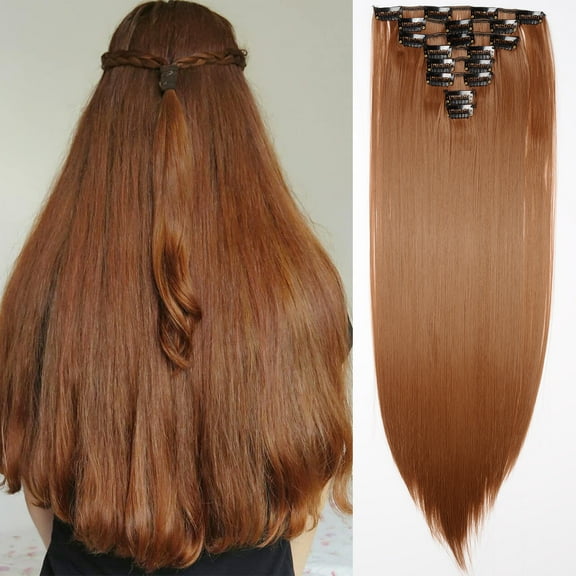 SEGO Clip in Hair Extensions Straight Full Head Real Hair 8 Hair Pieces 18 Clips For Women Hollywood Hair Accessory Blonde/Golden/Red/Purple/Pink/Blue/Black