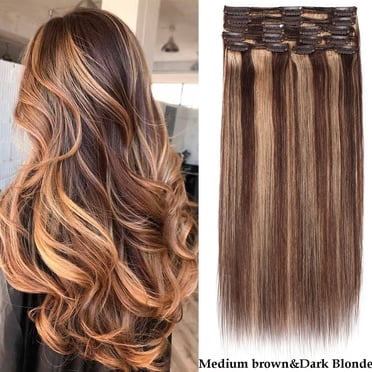 Sew-In 100% Real Remy Human Hair Extensions – Straight, Balayage Style, 10 Pieces, 0.44 Lb, Brazilian/Russian/Indian Quality