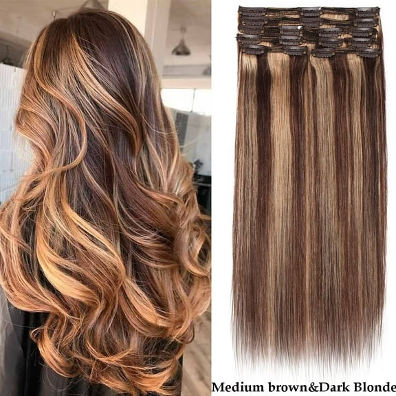SEGO Clip in 100% Human Hair Extensions Real Thick Remy Hair Full Head 8 PCS Hair Pieces for Woman Balayage Black Brown Blonde