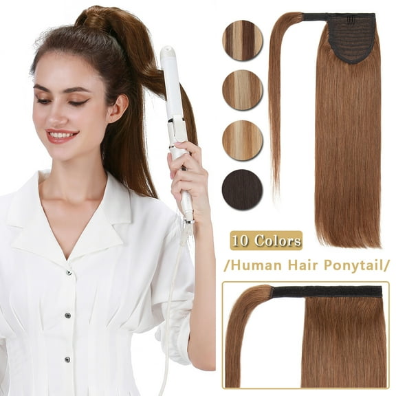 SEGO Clip in Hair Extensions 100% Remy Human Hair Wrap Around Ponytail Extension Thick Long Straight Black Hairpiece with Comb Magic Paste Pony Tail