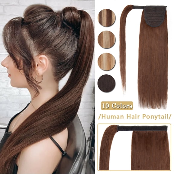 SEGO Clip in Hair Extensions 100% Remy Human Hair Wrap Around Ponytail Extension Thick Long Straight Black Hairpiece with Comb Magic Paste Pony Tail