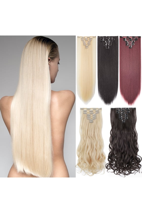 Clip in Hair Extensions Full Head Thick Long Straight/Curly Wave Hair 8 pieces 18 clips