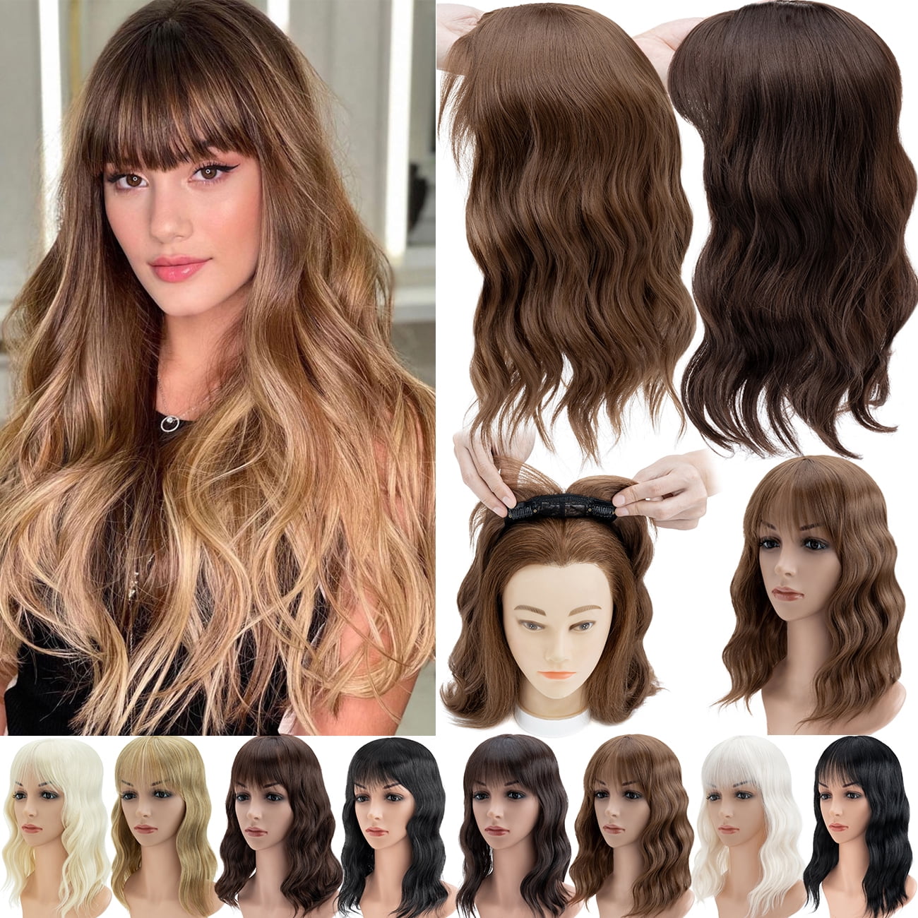 SEGO Clip in Hair Extensions Hair Topper for Women with Thin Air Bangs