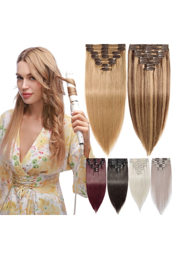 Clip in Hair Extensions Human Hair 100% Real Remy Hair 10-24 inch Full Head Thick Hair Pieces Silky Straight Balayage Hair Cleanrance