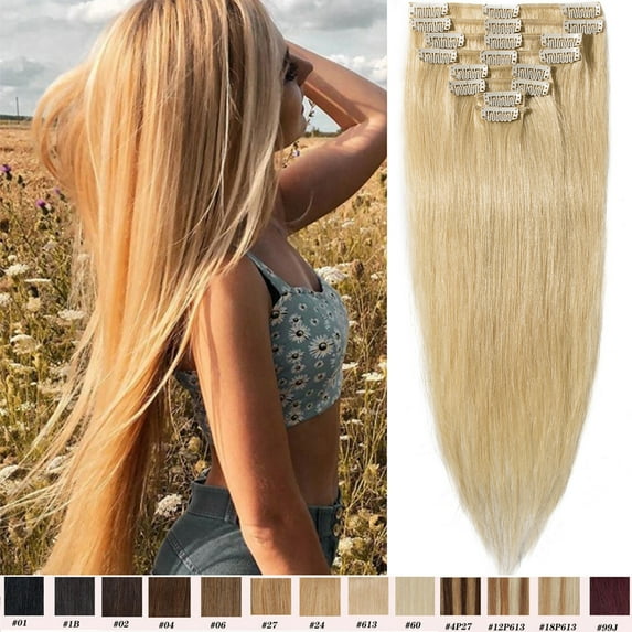 SEGO Clip in Hair Extensions Human Hair Full Head 100% Real Remy Thick Hair Extensions Silky Straight Balayage Blonde Hair Pieces