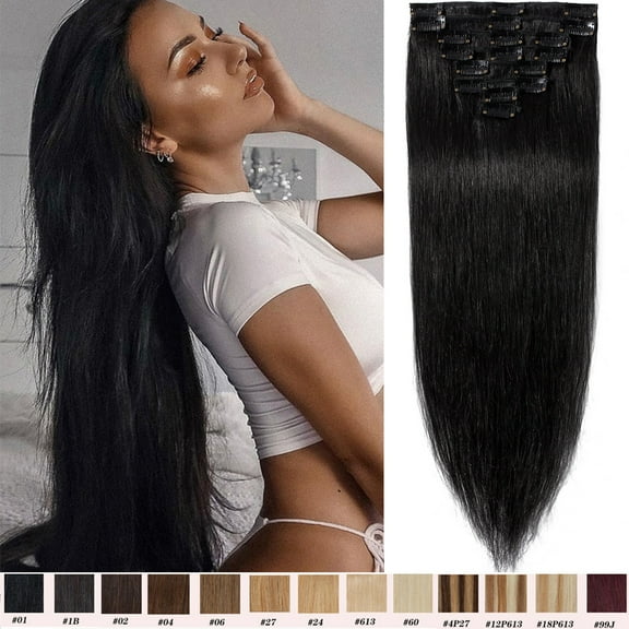 SEGO Clip in Hair Extensions Human Hair Full Head 100% Real Remy Thick Hair Extensions Silky Straight Balayage Blonde Hair Pieces