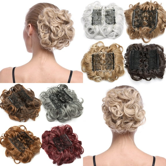 SEGO Clip in Messy Bun Hair Piece Wavy Scrunchie Hair Extension Fake Hair Donut Ponytail Comb Stretch Hair Extension for Women Clearance