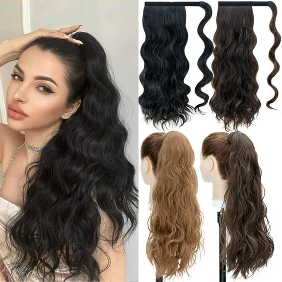 SEGO Clip in Ponytail Hai Extensions Ponytail Wrap on Heat Resistant Curly Wave Synthetic Hairpiece for Women 24" Medium Brown