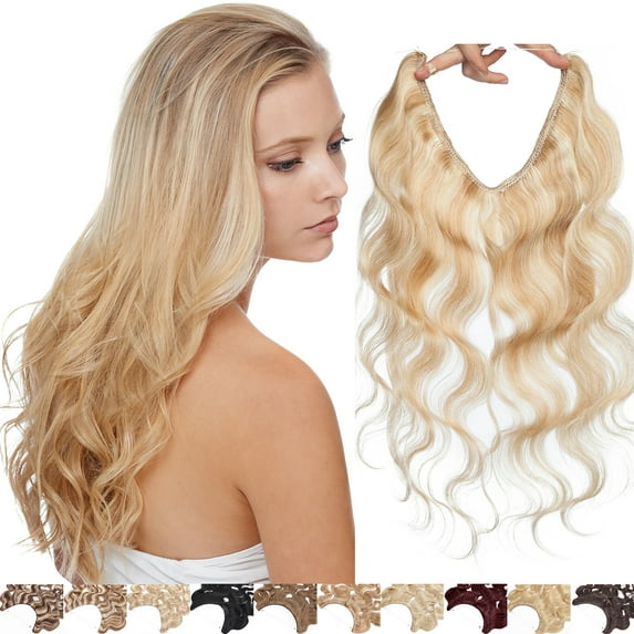 SEGO Curly Wire in Human Hair Extensions Hidden Hair Extensions with Invisible Band Translucent Fish Line Hairpiece without Clip