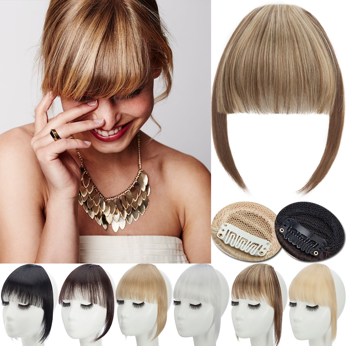SEGO Hair Bangs Clip in Hair Extension Brown Clip on Hair French Fringe  with Natural Flat Neat Bangs for Women Hairpiece 