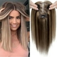 thumbnail image 1 of SEGO Hair Toppers Clip in 100% Human Hair Extensions One Piece Thick Natural Silk Base Straight Human Hair For Hairloss, 1 of 8