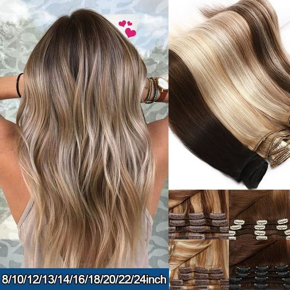 SEGO Human Hair Clip In 100% Remy Human Hair Extensions 8PCS 18 Clips Virgin Human Hair Natural Smooth Full Head