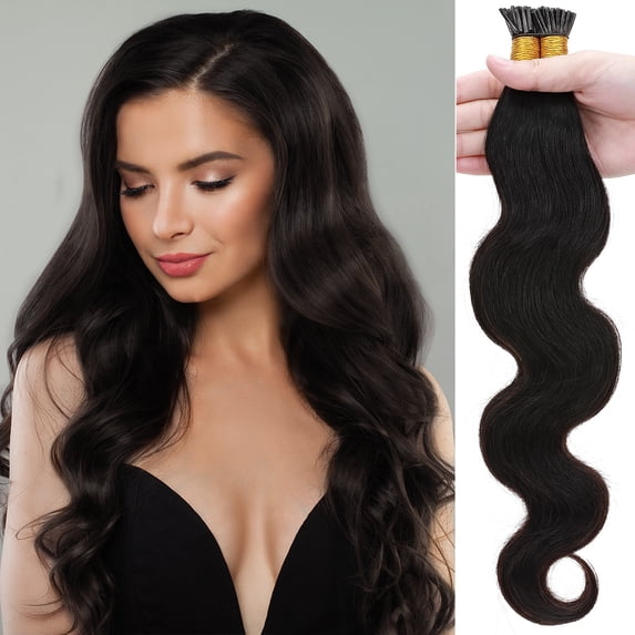 SEGO I Tip Hair Extensions Hair Extensions 100% Remy Human Hair Stick Tip Keratin Real For Women Natural Black Color Body Wave