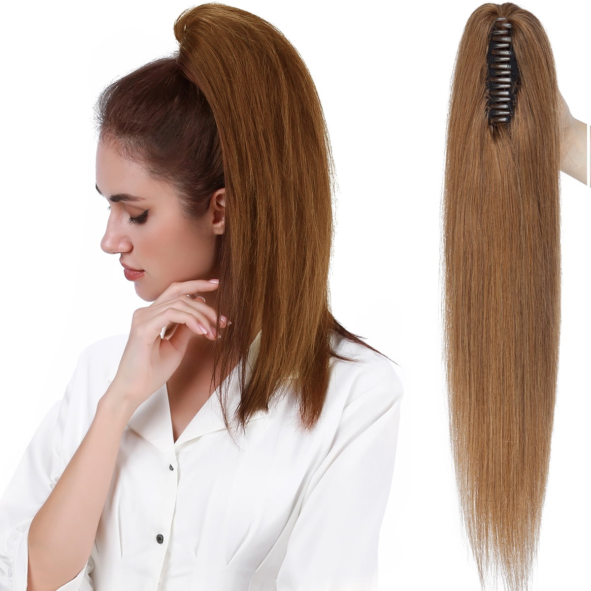 SEGO Jaw/Claw Clip in Hair Extensions Human Hair Clip in Ponytail Hair Extensions 100% Real Remy Hair Long Straight Thick Hair For Women