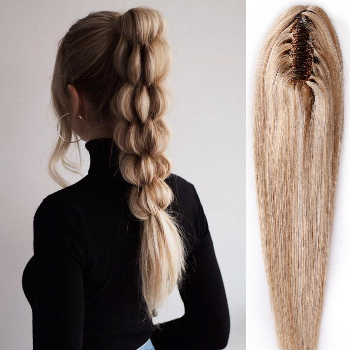 SEGO Jaw/Claw Clip in Hair Extensions Human Hair Clip in Ponytail Hair Extensions 100% Real Remy Hair Long Straight Thick Hair For Women