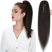 SEGO Jaw/Claw Clip in Hair Extensions Human Hair Clip in Ponytail Hair Extensions 100% Real Remy Hair Long Straight Thick Hair For Women