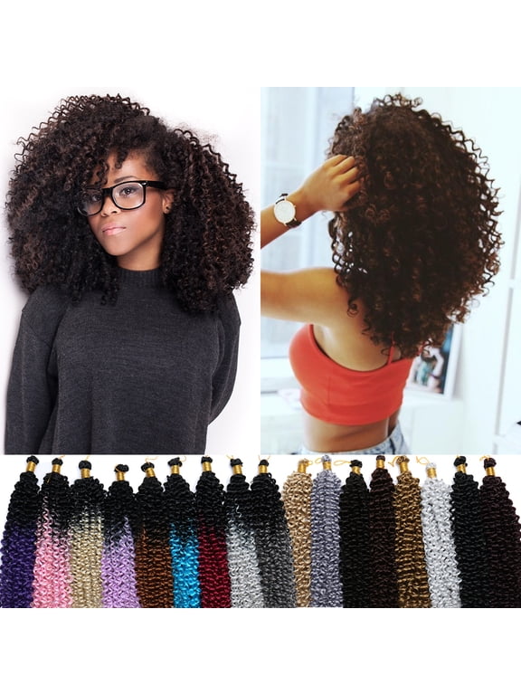 Jerry Curl Crochet Hair Bundles Marlybob Crochet Hair Kinky Curly Water Wave Crochet Hair Braids For Women Bohemian Curl Crochet Hair Extension Black to Light Auburn 3 Bundle