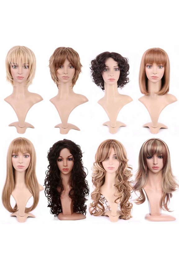 Long Curly Synthetic Hair Wig with Bangs Short Fluffy Wigs Full Head Heat Resistance Hair Wig for Women
