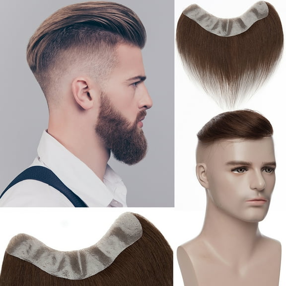 SEGO Men's Hairline Toupee 100% Human Hair Forehead Hairline Replacement Hairpiece V-Shape Mens Hair Topper PU Thin Skin Base Natural Hairline