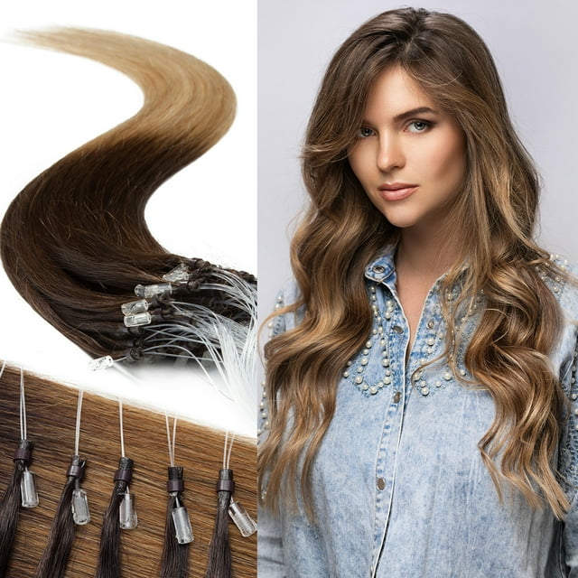 SEGO Micro Loop Thick Real Remy Human Hair Extensions Invisible Band Micro Ring Beads Hair 200 Strands Black Hair Extensions