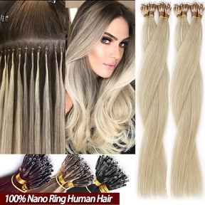 SEGO Nano Ring Beads Tip Hair Extensions 100% Human Hair Nano Ring Remy Hair Extensions Real Human Hair Cold Fusion Nano Hair Extensions Any Color Nano Loop Extensions 50G-150G Thick Full Head