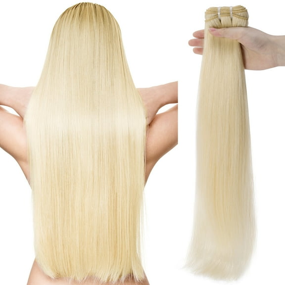 SEGO Platinum Blonde Bundle Straight Remy Human Hair Weft Sew in Hair Extensions for Women Brazilian Hair Weave Double Weft 7A Thick Soft Hand Tied Hair Weave