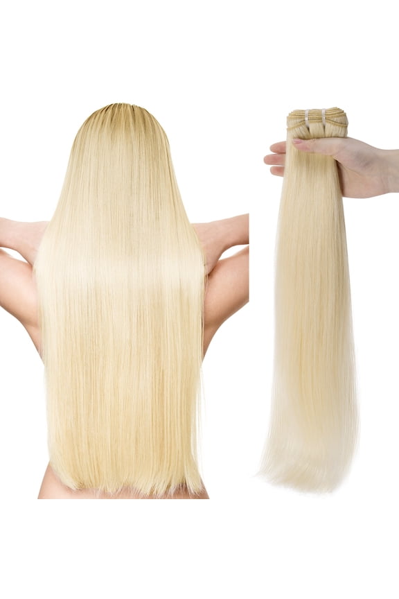 Platinum Blonde Bundle Straight Remy Human Hair Weft Sew in Hair Extensions for Women Brazilian Hair Weave Double Weft 7A Thick Soft Hand Tied Hair Weave