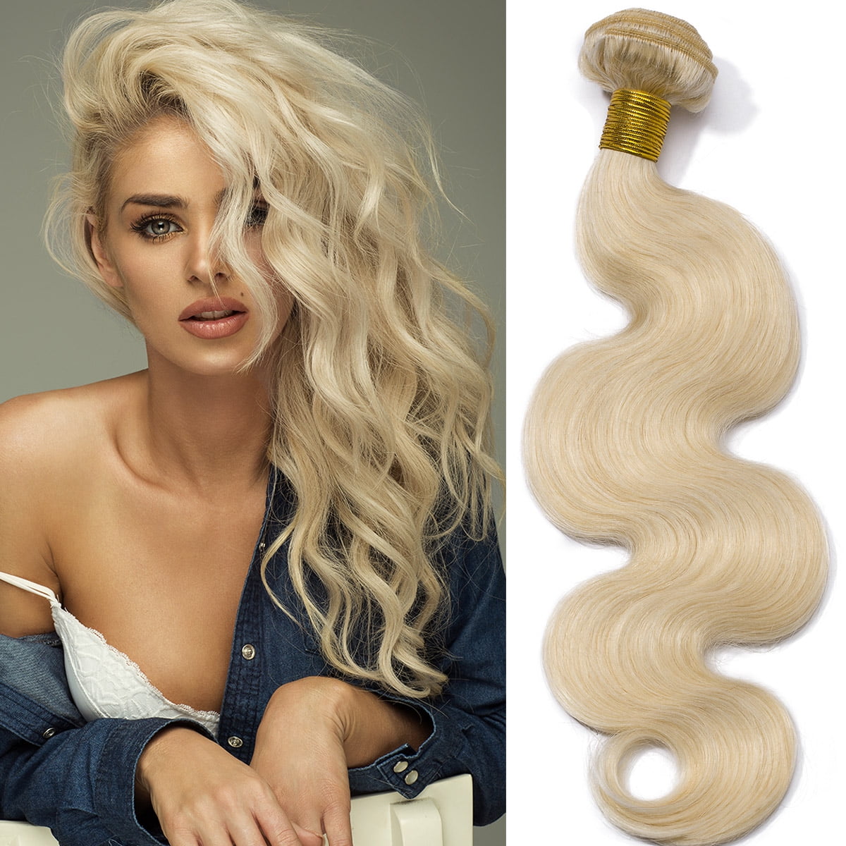 SEGO Platinum Blonde Bundle Straight Remy Human Hair Weft Sew in Hair Extensions for Women Brazilian Hair Weave Double Weft 7A Thick Soft Hand Tied Hair Weave
