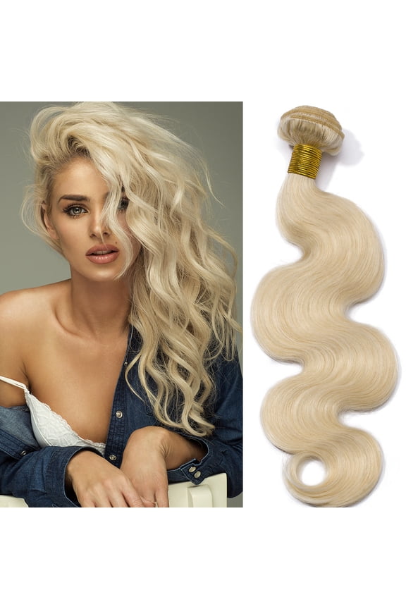 Platinum Blonde Bundle Straight Remy Human Hair Weft Sew in Hair Extensions for Women Brazilian Hair Weave Double Weft 7A Thick Soft Hand Tied Hair Weave