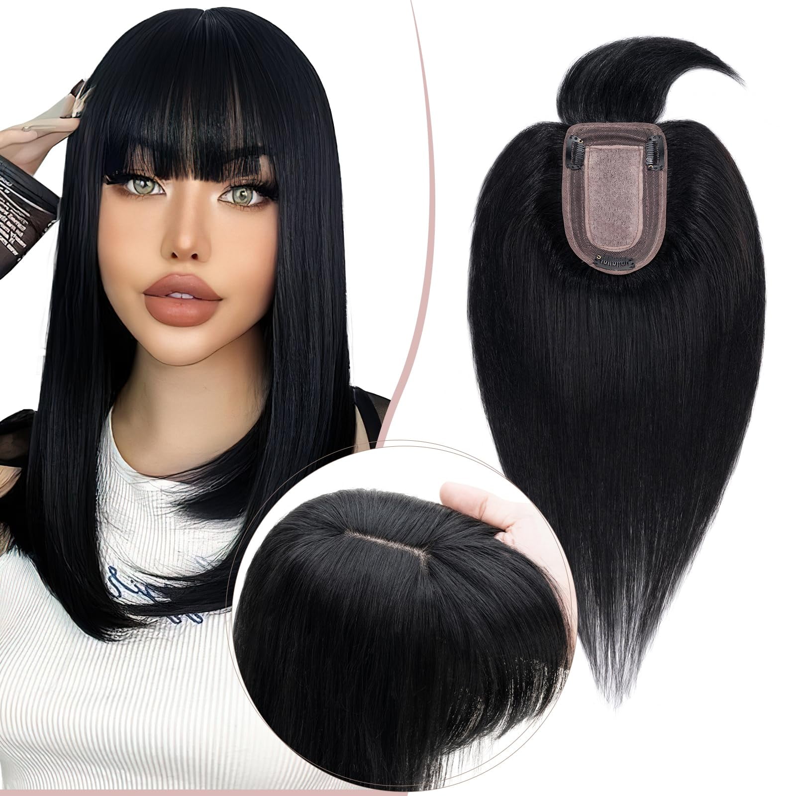 SEGO Pro Human Hair Topper with Bangs for Women - Real Human Hair ...