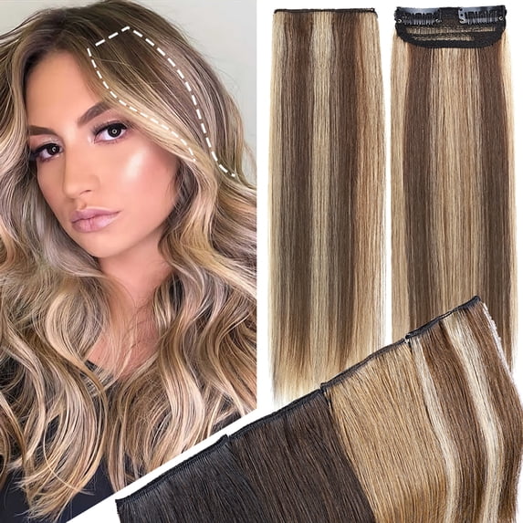 SEGO Real Remy Human Hair Mini Hair Pad Clip in 100% Human Hair Extensions Short Straight Thick One Piece Hair Pieces for Thinning Hair Topper/Side/Back Use
