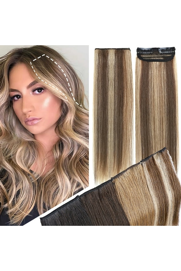 Real Remy Human Hair Mini Hair Pad Clip in 100% Human Hair Extensions Short Straight Thick One Piece Hair Pieces for Thinning Hair Topper/Side/Back Use