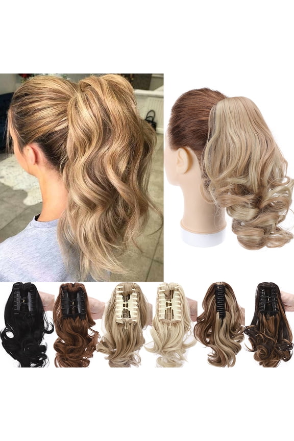 Short Claw Ponytail Hair Extension Synthetic Curly Real Hair Piece Cute Clip in Hair Extensions Black/Blonde Color
