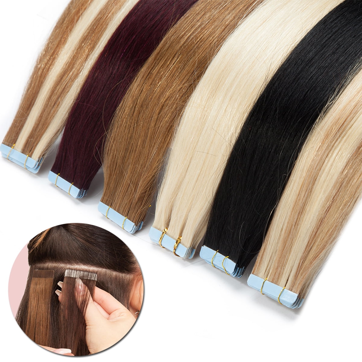 SEGO Tape in Hair Extensions 100% Real Remy Human Hair Long Straight Gold Hair Acessories Clearance