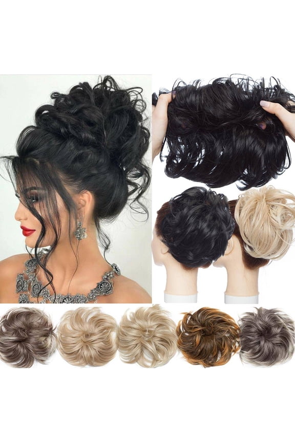 Tousled Updo Messy Bun Hair Piece Hair Extension Ponytail with Elastic Rubber Band Updo Extensions Hairpiece Synthetic Ponytail Extensions Scrunchies for Women.