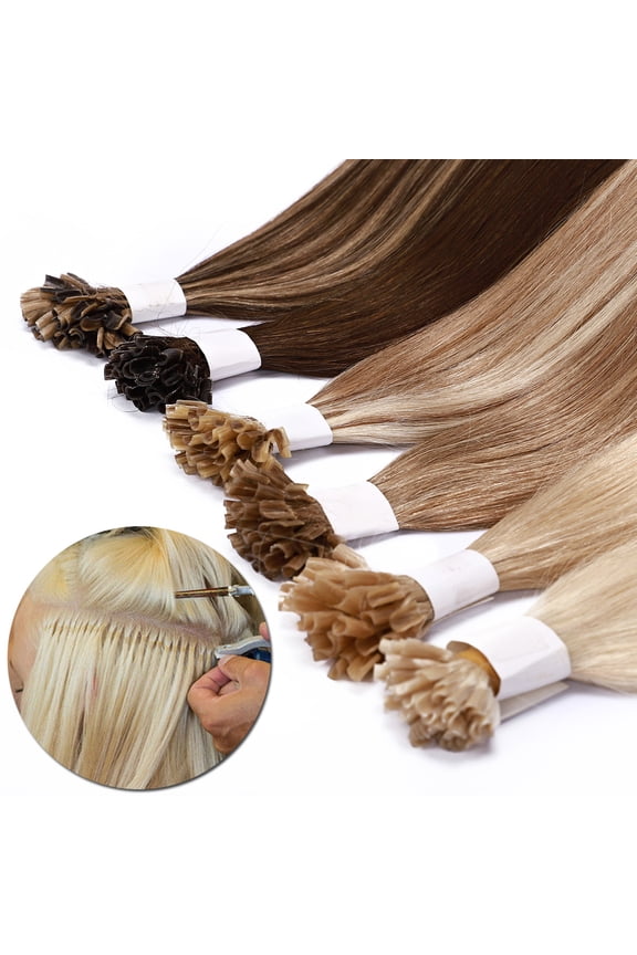 U Tip Hair Extensions Pre Bonded Fusion Hairpieces 100% Remy Human Hair U-tip Nail Tipped Keratin Glue Stick Microlink Blonde Hair Extension for Women 50 Strands