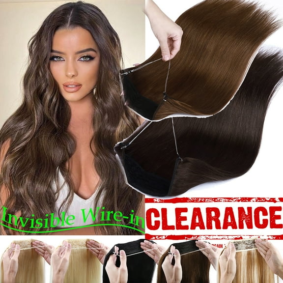 SEGO Wire Hair Extensions 100% Human Hair Straight Hair Extensions 16inch-22inch Light Blonde Highlighted Golden Blonde Invisible Wire Fish Line Hair Extensions Straight Human Hair Extensions