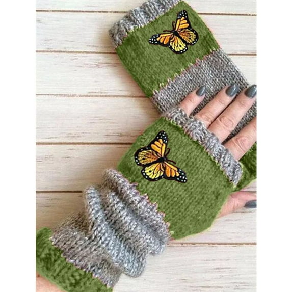SEHIOZNI Fingerless Gloves, Winter Thermal Mittens Touch Screen Knit Half Finger for Men Women, Green