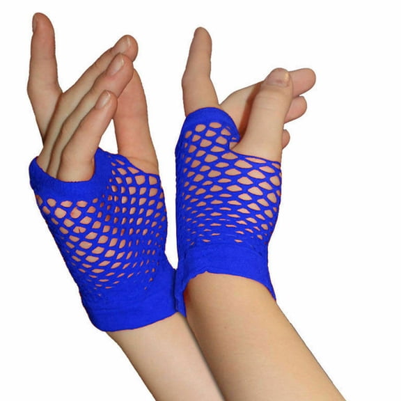 SEHIOZNI Short Fishnet Gloves Fingerless for Women Fish Net Mesh Emo Goth Accessories for Halloween Party Blue
