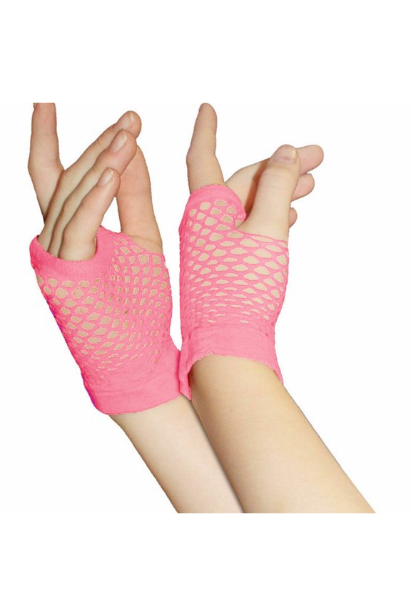 SEHIOZNI Short Fishnet Gloves Fingerless for Women Fish Net Mesh Emo Goth Accessories for Halloween Party Pink