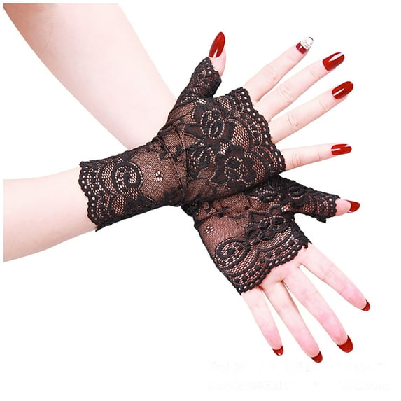 SEHIOZNI Under $5 Halloween Gloves Women Tea Party Vintage Elegant Short Glove for Dressy Women Wedding Halloween Party Black