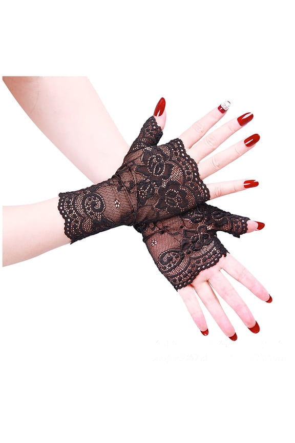 SEHIOZNI Under $5 Halloween Gloves Women Tea Party Vintage Elegant Short Glove for Dressy Women Wedding Halloween Party Black