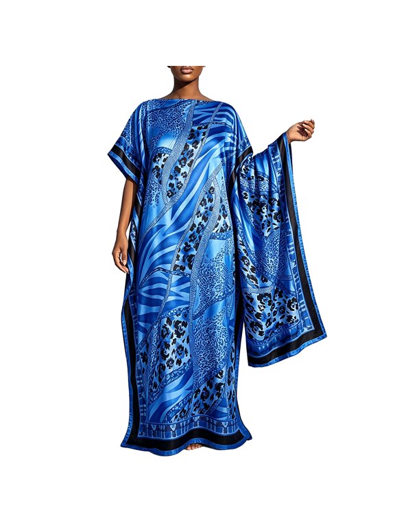 Women's Caftan Dresses Plus Size Long Caftan Dress with Scarf Swimsuit Cover Up Beach Maxi Dress One Size