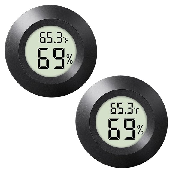 SEHMUA 2 Pack Mini Digital Hygrometer, Round Indoor Temperature Humidity Monitor, C/F Switch for Reptile Tank Greenhouse