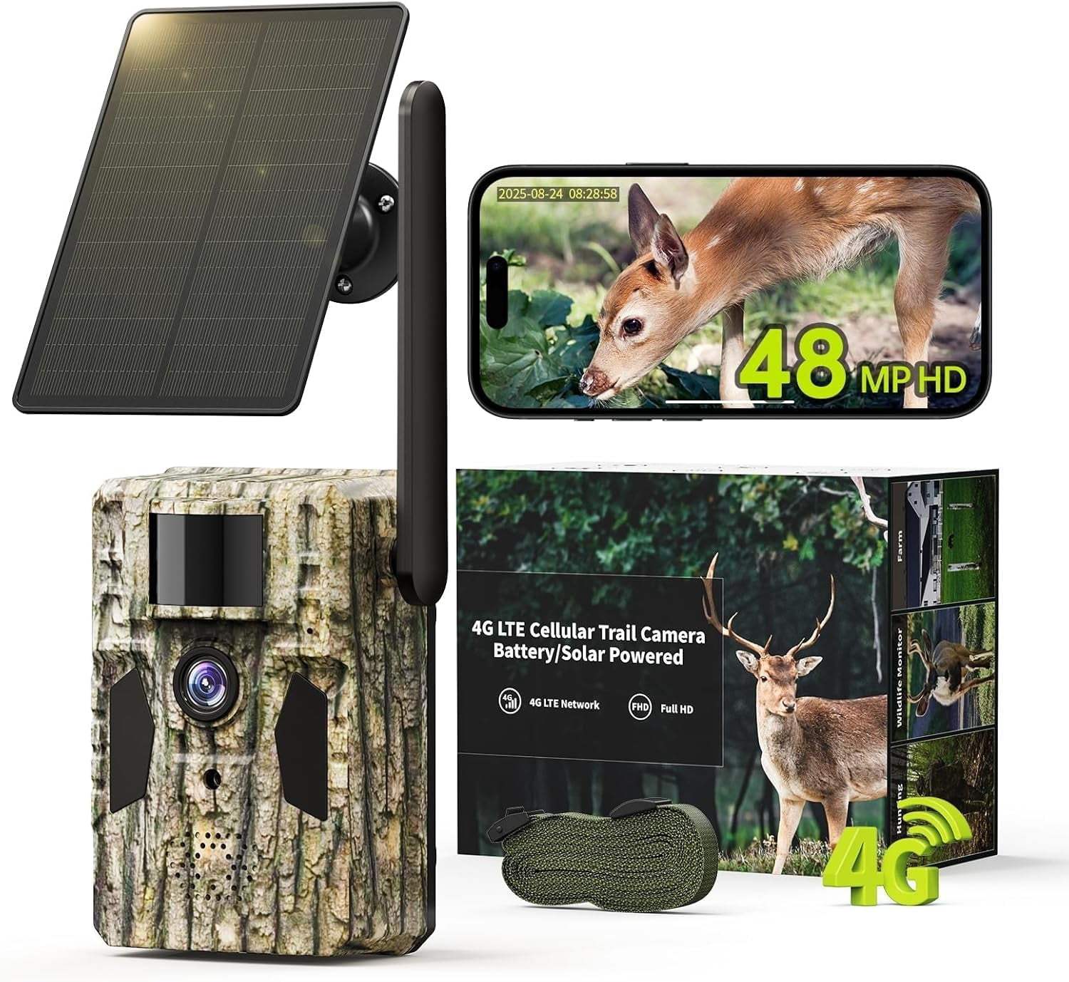 SEHMUA 3rd Cellular Trail Cameras with 48MP Photo 2K Live Streaming, 4G LTE Unlimited Data Plan Built-in SIM Card, 4W Solar Powered Game/Deer Cam No Glow Flash with Motion Activated -Camouflage