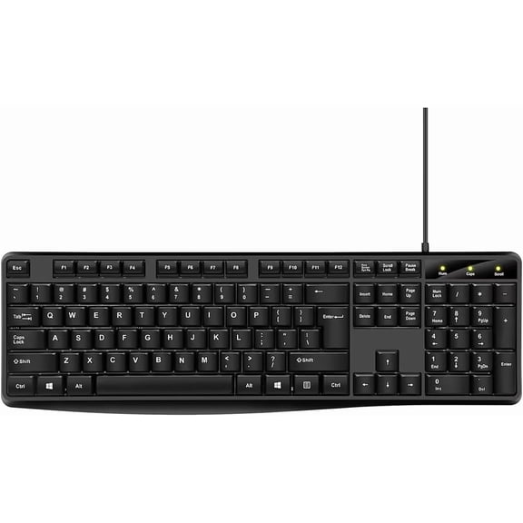 SEHMUA Full Size Wired USB Computer Keyboard with Numeric Keypad, Ergonomic Foldable Stand Quiet Keyboard for Windows Mac PC Laptop