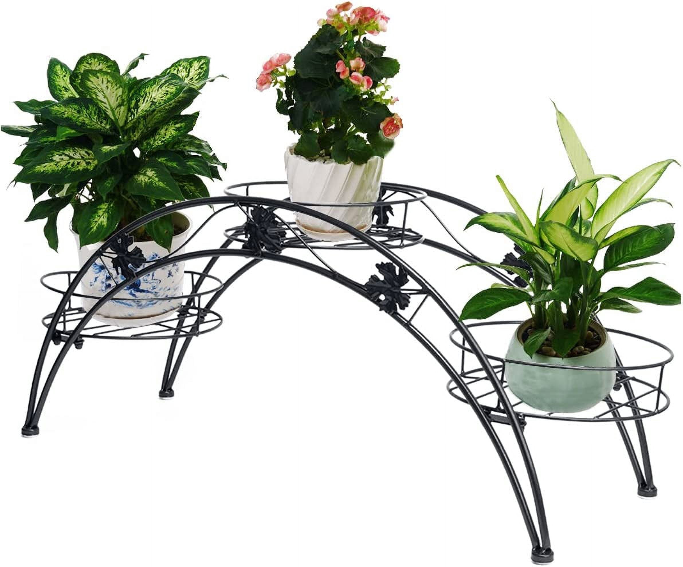 SEHOMY 3 Holders Plant Stand for indoor plants , Metal black Plants Stands Arched Design, Round ...